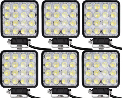 Six square LED work lights are arranged in two rows of three on a white background.