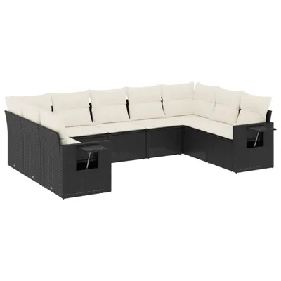 Produktbild von vidaXL 9-tlg. Garten-Sofagarnitur mit Kissen Schwarz Poly Rattan