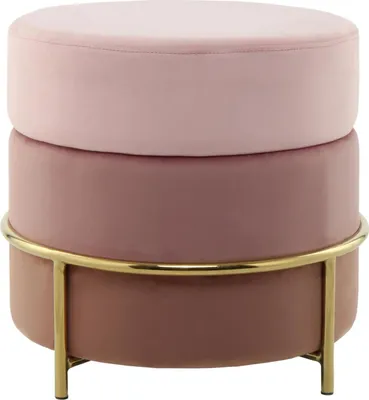 Produktbild von QIYANO Pouf Hocker Samt mit Metallgestell Gold Schminktisch rund Rosa für Wohnzimmer Schlafzimmer