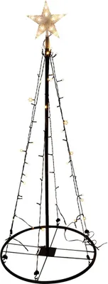 A decorative LED tree with lights and a star on top, set against a white background.