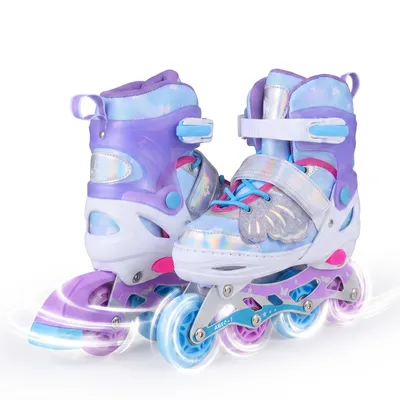 Obrázek produktu pro Inline brusle COSTWAY Schmetterling, dětské inline brusle s 4stupňovým nastavením velikosti, dětské brusle s LED diodami, velikost 34–37, brusle pro vnitřní i venkovní použití