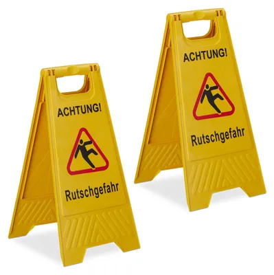 Immagine prodotto di Relaxdays - Segnaletico "Pericolo di scivolamento", set da 2, pieghevole, con scritte su entrambi i lati, in plastica, cartello di avvertimento contro il ghiaccio, giallo