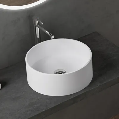 Produktbild von doporro Aufsatzwaschbecken Waschbecken Waschschale aus Mineralguss, Handwaschbecken rund matt Weiß Ø 40 cm für Badezimmer und Gäste-WC Colossum804