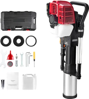 Immagine prodotto di SucceBuy T-post driver 52cc con motore a benzina, motore a benzina a 2 tempi, 1400 W, portatile, con 3 martelli per pali (49/69/100 mm), per aziende agricole, recinzioni di ranch, miglioramenti stradali