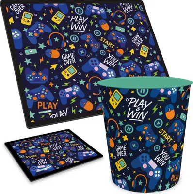Produktbild von ITENGA Papierkorb Schreibtischunterlage Mauspad Set - ca. 11 Liter - GAMING Play and Win