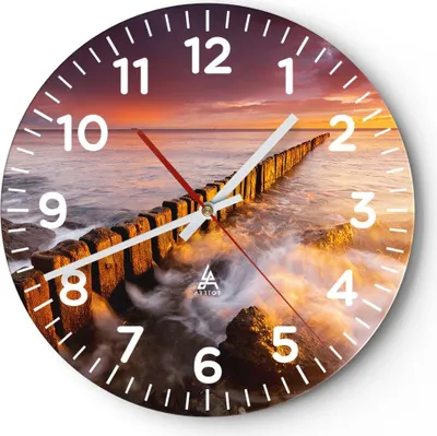 Produktbild von Wanduhr - Rund - Glasuhr - Boot Landschaft Meer Ostsee - 30x30cm - Schleichendes Uhrwerk - Lautlos - zum Aufhängen bereit - Dekoration Modern - Wanddekoration aus Glas - C4AR30x30-3137
