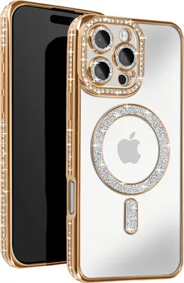 Image de Avizar, étui en diamant pour iPhone 16 Pro - protection MagSafe avec bordures en strass, or