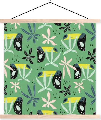 Produktbild von MuchoWow® Textilposter Tukan - Pflanzen - Grün 120x120 cm mit holzfarbenen Rahmen - Textil-Poster