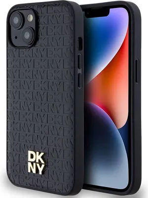 Obrázek produktu pro DKNY Kožené pouzdro MagSafe s kovovým logem a monogramem pro iPhone 15 / 14 / 13 - černé