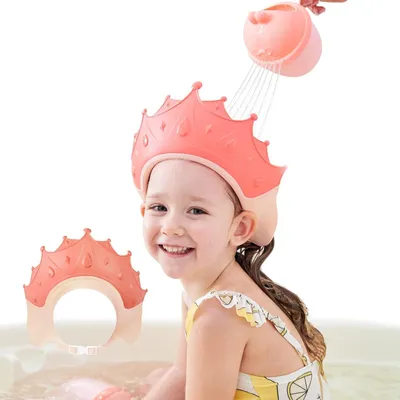 Produktbild von Duschhaube Kinder, Baby Sicherer Shampoo Cap, Baby Verstellbarer Shampoo Schutz, Shampoo Schutz für Kinder, Haare waschen ohne Tränen, für 0-9 Jahre Krone (Rot)
