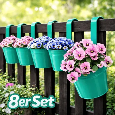 Produktbild von 8 Hängetöpfe Türkis Kräuter Blumentopf Hängetopf Pflanztopf Balkon Topf Hänger