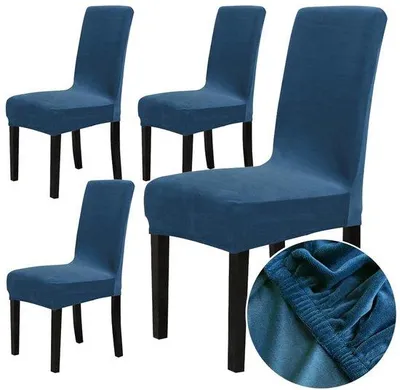 Obrázek produktu pro Sada 4 h potahů na židle z veluru – královsky modrá barva, vhodné pro výšku sedáku 45–60 cm, šířku sedáku 40–50 cm, elastické, vhodné pro praní v pračce