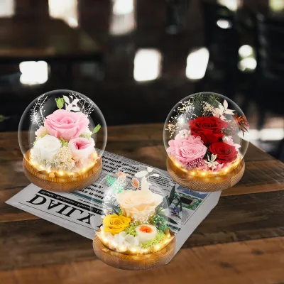 Productafbeelding van Eternal roos in glas met licht - Oneindige roos - Eeuwige rode rozen - Geconserveerde echte bloemen voor vrouwen - Oma