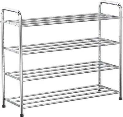 Zdjęcie produktu dla Regał z szufladami ze stali, 4 sekcje, organizer na buty, regał magazynowy – pomieści do 12 par – 68 x 26 x 65 cm (srebrny)