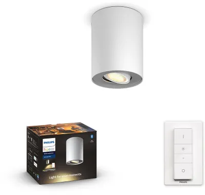 Produktbild von Philips Hue White ambience Pillar Einzelspot weiß + Dimmschalter, Intelligentes Leuchtmittel, Bluetooth/Zigbee, Weiß, LED, Metall, GU10