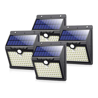 Produktbild von Auronic Solar Außenleuchte mit Bewegungsmelder - Gartenbeleuchtung mit Solarenergie - Wandleuchte - 97 LEDs - IP65 - 4 Stück - Schwarz