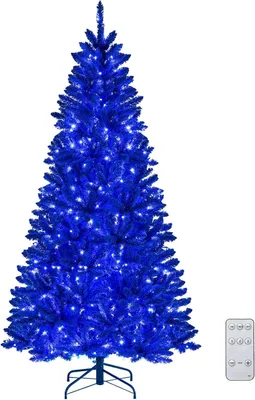 Image de Arbre de Noël artificiel COSTWAY avec effet neige, 180 cm, sapin de Noël avec 250 LED bleues, 3 modes d'éclairage, 4 niveaux de luminosité, minuterie, 588 branches et pied