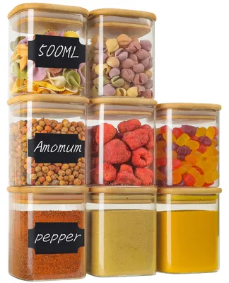 8er Set 500 ml Glasvorratsdosen mit Bambusdeckel, stapelbar