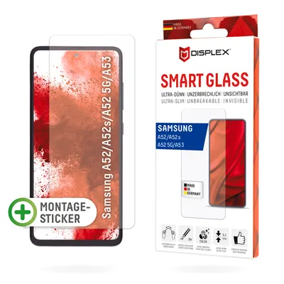 Produktbild von Displex Smart Glass (9H) für Samsung Galaxy A52/A52(s) 5G/A53 5G, Montagesticker, unzerbrechlich, ultra-dünn, unsichtbar, Samsung, A52/A52s/A53, Trockene Anwendung, Schlagfest, Kratzresistent, Staubresistent, Transparent, 1 Stück(e)