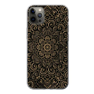 Produktbild von MuchoWow® Handyhülle Schutzhülle Hülle für iPhone 13 Pro Max Goldenes Muster auf schwarzem Hintergrund Silikon Softcase Handy Hülle - Mobiltelefon