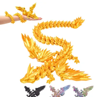 Produktbild von Drachenfigur mit Flügeln XL 50 cm, Drachenskulptur 3D, große Fantasy Deko – Gold