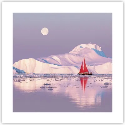 Produktbild von Poster - Poster ohne Rahmen - Segelschiff Mond Gletscher - 40x40 cm - Wand Bild - Wanddeko - Wandbilder - Kunstposter - Wandposter - Bilder - Kunstdruck - Wanddekoration - Wandbild - P2XAC40x40-4462