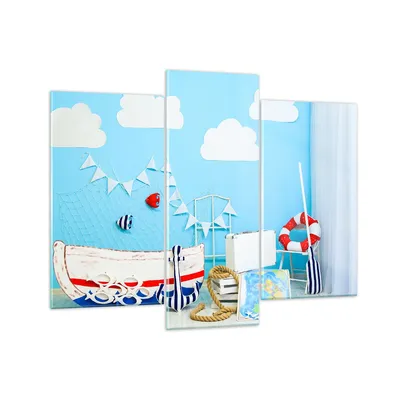 Produktbild von Bilder auf glas - Boot Anker Wolken Junge - 130x100cm - Glasbilder - Wandbilder - Kunstdruck - zum Aufhängen bereit - Wanddekoration aus Glas - Glas Bilder - Wandbild auf Glas - GCB130x100-2940