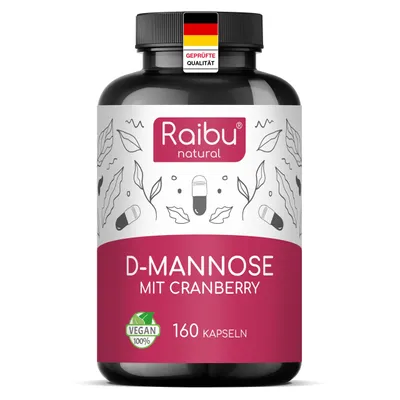 Produktbild von D-Mannose Kapseln mit Cranberry & Vitamin C, 2100mg pro Tagesdosis RAIBU
