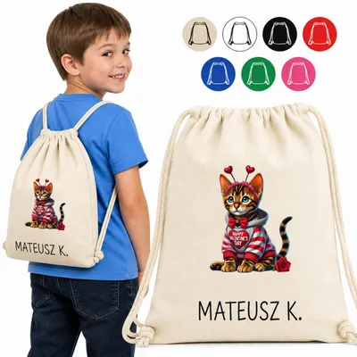Obrázok produktu pre TAŠKA NA ŠPORT – MAČKA S RUŽOU A Srdcom NA VALENTÍNSKU NÁLEPKU