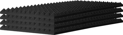 Obrázek produktu pro Akustické pěnové desky SucceBuy, balení po 4 kusech. 48 x 24 x 2 palce. Pyramidový design pro stěny a stropy studií. Tlumení hluku. Černá barva.