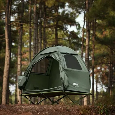 Produktbild von Zelt für 1 Person, Grün – Leichtes Outdoor-Zelt – Mit Lampehalterung und Aufbewahrungstaschen