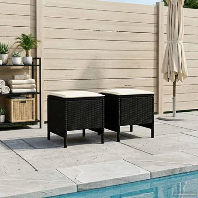Produktbild von Garten-Fußhocker 2 Stück Schwarz und Creme 38 x 38 x 45 cm - Gartenstühle DE1005