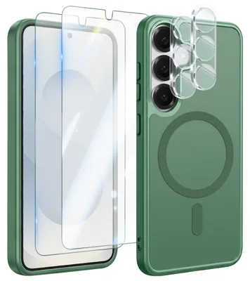 Image de Avizar, coque de protection MagSafe pour le Galaxy S25, avec 2 protections en verre trempé et 2 films protecteurs pour les caméras, couleur vert foncé