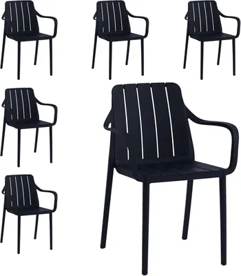 Immagine prodotto di Set di 6 sedie da giardino VORTIVO, nere - impilabili, resistenti UV, fino a 200 kg