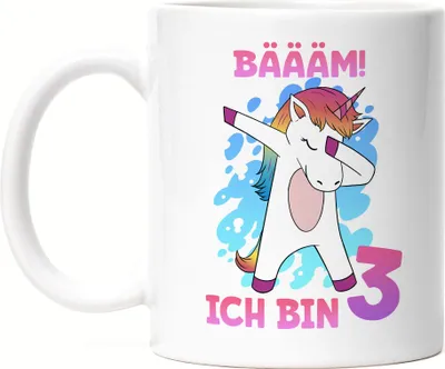 Produktbild von Bäääm Ich Bin 3 Tasse Weiß Einhorn 3. Geburtstag Geburtstagsgeschenk Einhorn-Fans Dabbing