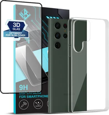 Produktbild von Handyhülle für Samsung Galaxy S22 Ultra mit 9H Displayglas Displayschutz Hülle Transparent Flexibel Elastisch Case Cover Backcover Schutzhülle