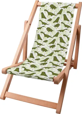 Image de Dreamroots Chaise longue pliante en bois pour enfants, jusqu'à 130 kg, Chaise longue pliante avec dossier inclinable en 3 positions, Green Dinosaurs