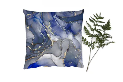 Produktbild von MuchoWow® Zierkissen Sofakissen Wohnzimmer Dekokissen 60x60 cm Marmor - Gold - Abstrakt - Blau - Sitzfläche - Foto Polster