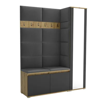 Produktbild von Garderobe LUTON 7 ARTISAN BLACK 15 - Farbe: schwarz, moderne Garderobe 40x145x186 cm, funktionelle Lösung für den Flur, Garderobe, Möbel für den Flur