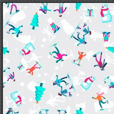 Produktbild von Jersey-Stoff digitaler Druck - weihnachtliche Eisläufer auf grauem Hintergrund