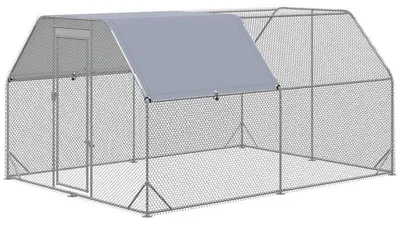 Immagine prodotto di Pollaio per 10-12 galline, con tetto. Colore: argento, grigio argento. Dimensioni: 280x380x195 cm