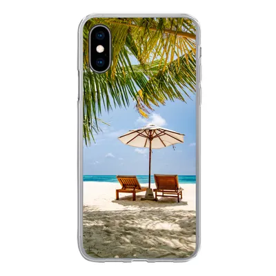 Produktbild von MuchoWow® Handyhülle Schutzhülle Hülle für iPhone X Strandkorb - Sonnenschirm - Palme Silikon Softcase Handy Hülle - Handyhülle