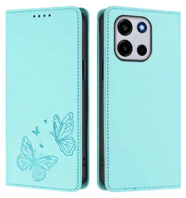 Obrázek produktu pro Kožené pouzdro pro OnePlus Turbo 6, motýlí ražbou, peněženkové flip pouzdro se stojánkem Mátově zelená