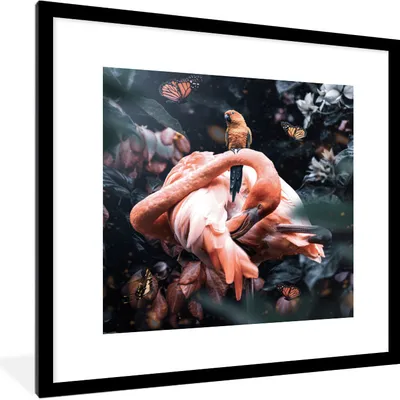 Produktbild von MuchoWow® MuchoWow® Gerahmtes Poster Pflanzen - Flamingo - Dschungel 40x40 cm - Poster mit zchwarzem Bilderrahmen - Poster - Plakat im Rahmen