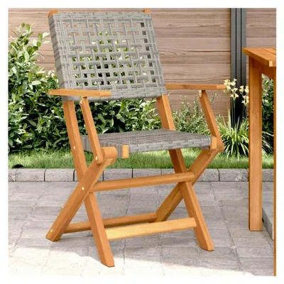 Produktbild von Gartenstühle 2 Stück grau aus massivem Akazienholz und Polyrattan