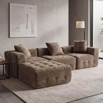 Produktbild von Sofa HWC-R33, 3-Sitzer Couch Polster-/Loungesofa, Stoff/Textil (340g/m²) 270cm braun