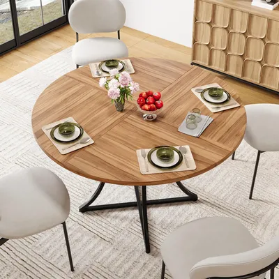 Produktbild von STILVORA Esstisch 100 cm für 4–6 Personen, Runder Esstisch mit Ablagefläche, Küchentisch mit MDF-Tischplatte und Metallgestell, Walnussoptik
