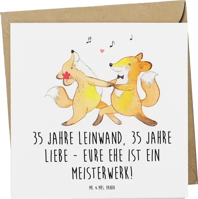 Produktbild von Mr. & Mrs. Panda Grußkarte 35. Hochzeitstag Leinwandhochzeit - Weiß - Geschenk, Glückwunschkarte, Heirat, Heiraten, doppelkarte, Klappkarte, handgefertigte Produkte