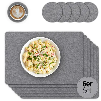 Productafbeelding van Tafelsets met glazen onderzetters, set van 6, grijs, linnenlook