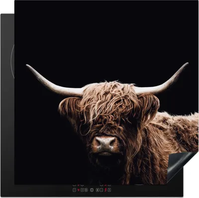 Produktbild von KitchenYeah© Herdabdeckplatte Schottischer Highlander - Schwarz - Horn , 78x78cm, Küche Deko, Glaskeramikkochfeld Herdabdeckung, Abdeckplatte fùr Kochfeld